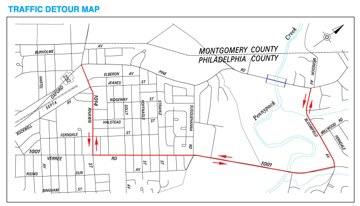 Pine Road Bridge Traffic Detour Map