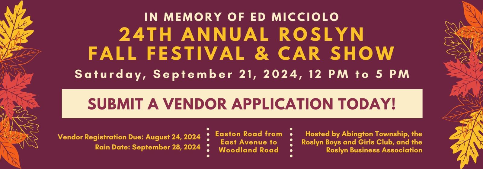 2024 Roslyn Fall Festival and Car Show Banner