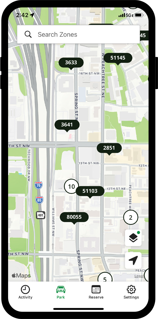 ParkMobile Step 1 - Image of map where you enter zone number from signage or map