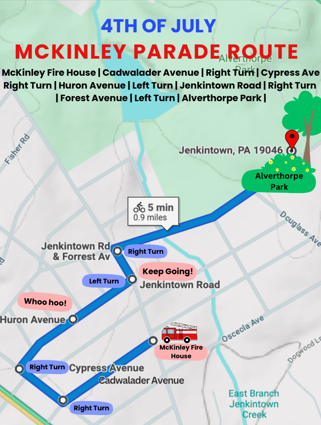 Map of McKinley July 4th Parade Route