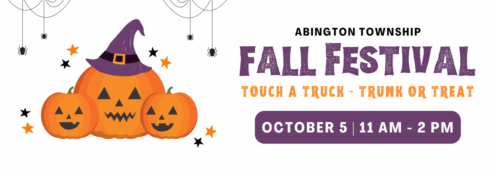 Abington Township Fall Festival Banner graphic with three orange pumpkins.