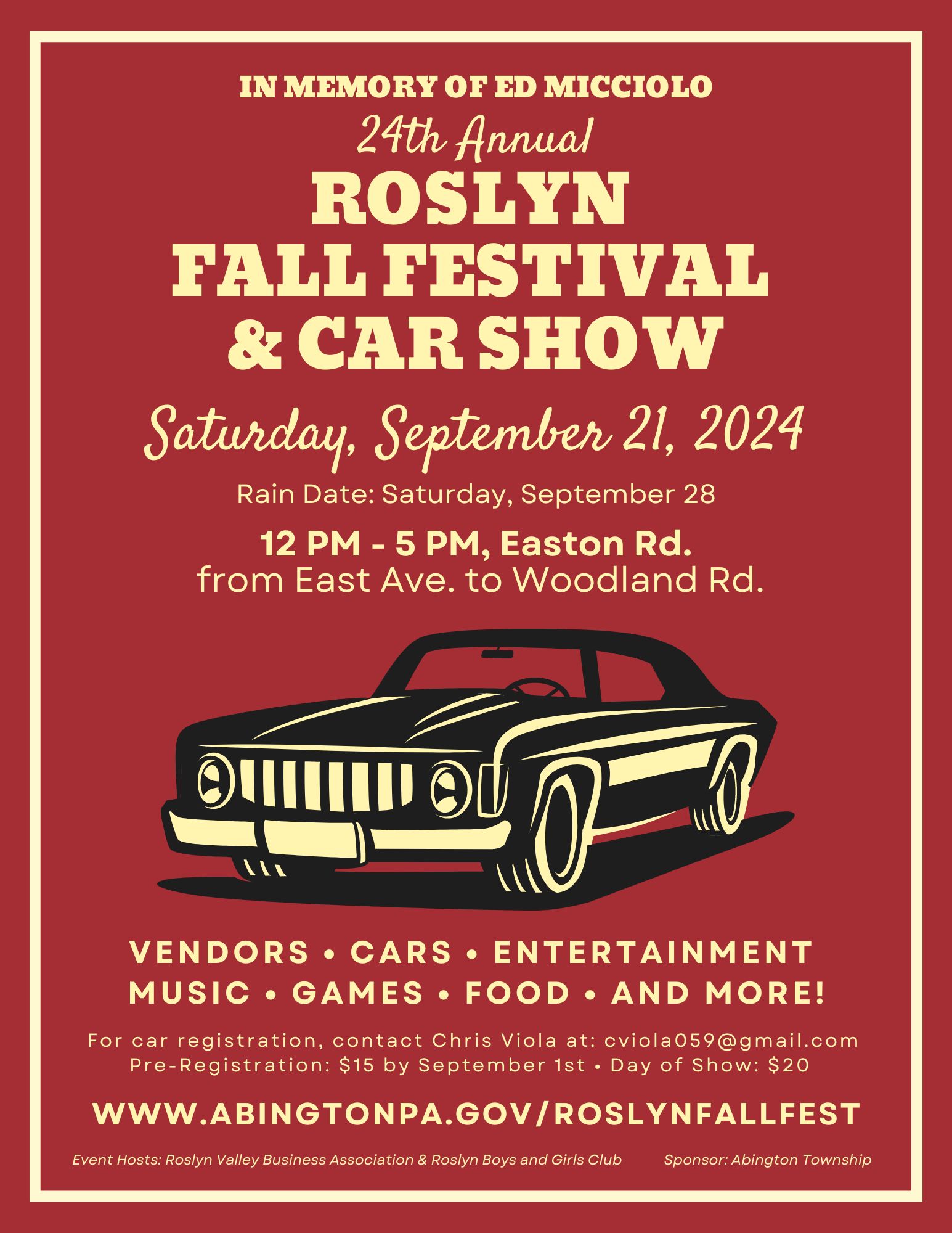 2024 Roslyn Fall Festival and Car Show Flyer 