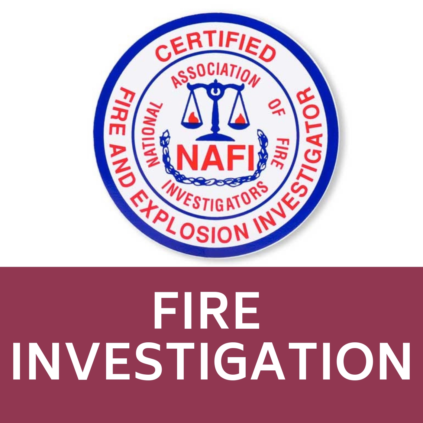 Fire and Explosion Investigator Seal that links to the Fire Investigation web-page.