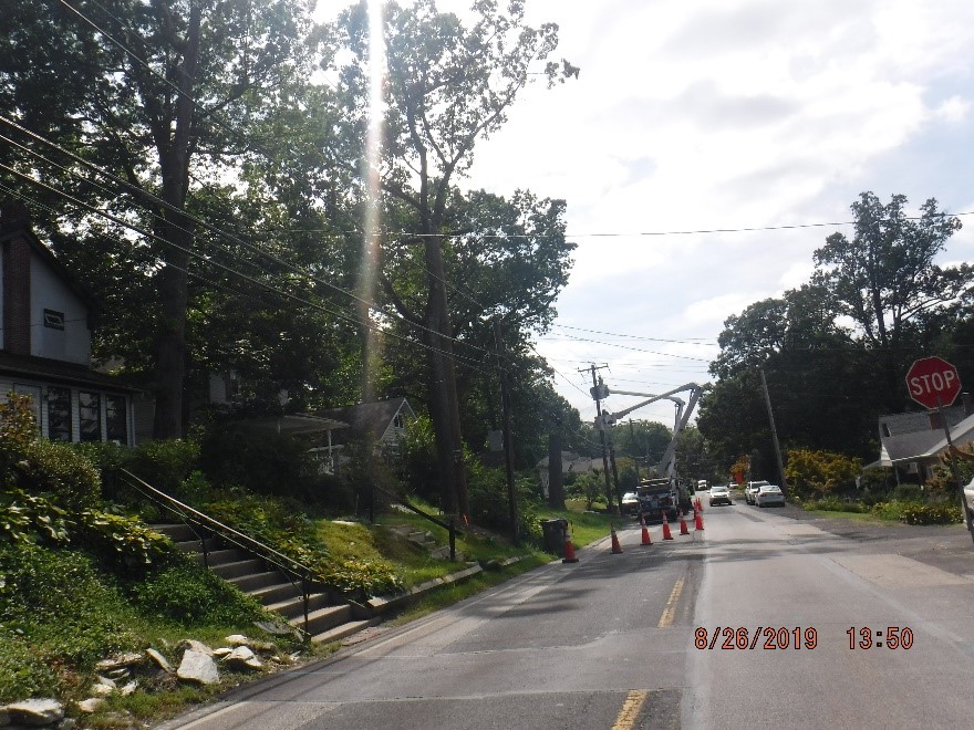 Aerial utility relocation on Edge Hill Road