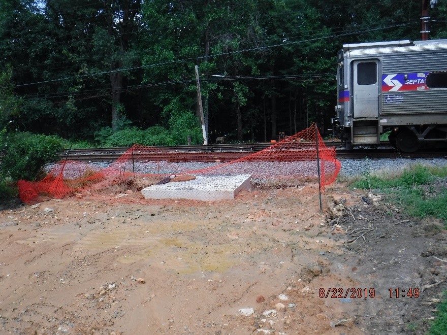 Drainage manhole south of the SEPTA tracks at crossing No. 2