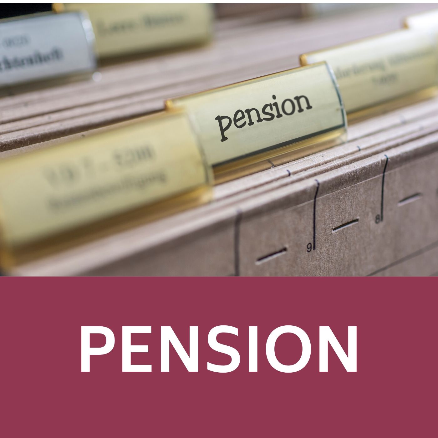 Image of filing cabinet with a folder tabbed pension that redirects to the pension webpage