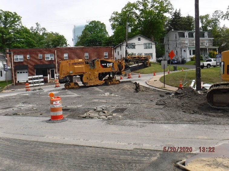 Milling of existing pavement on Tyson Ave. at Easton Road