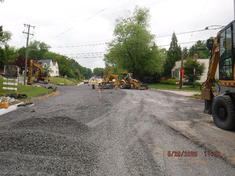 Roadway construction at the intersection of Bradfield Road and Tyson Avenue