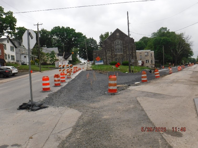 Roadway construction at the intersection of Tyson Avenue and Easton Road