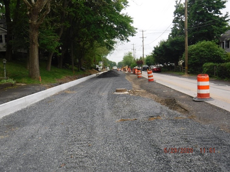 Roadway construction on Tyson Avenue between Bradfield Road and Easton Road looking west