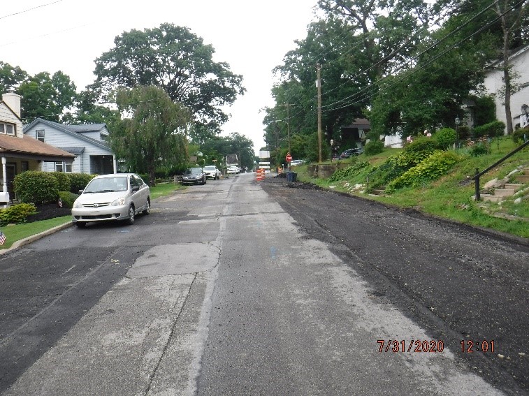 Milled existing roadway on Edge Hill Road looking east towards Custer Ave.