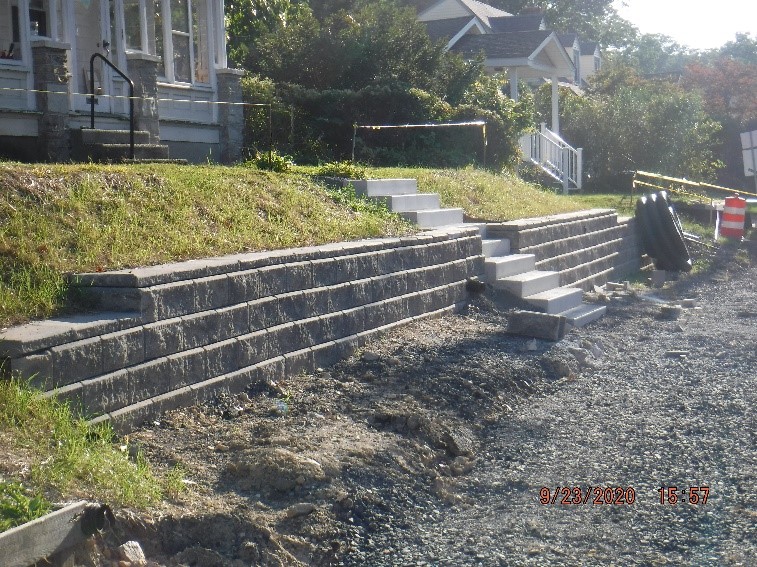 New landscape retaining walls and steps on Edge Hill Road