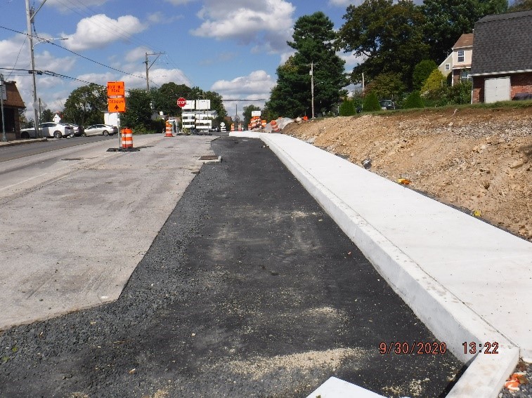 New roadway and curb construction on Tyson Ave. east of Jenkintown Road