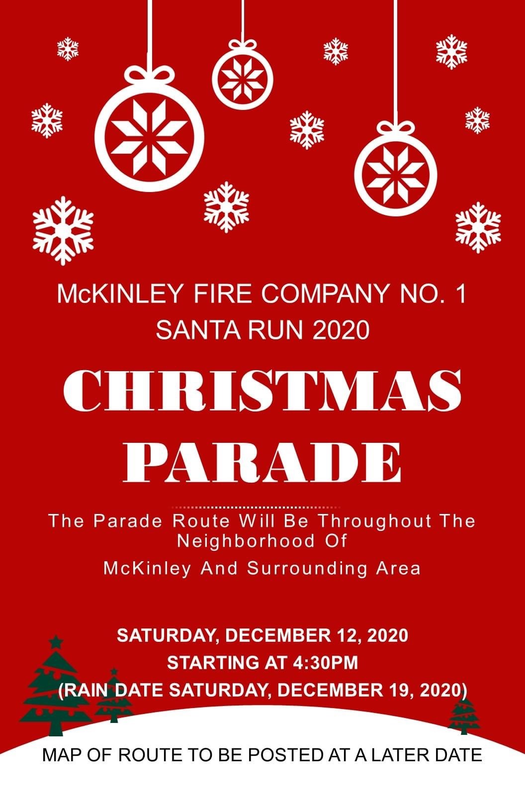 Flyer for McKinley Fire Company Christmas Parade on December 12 2020