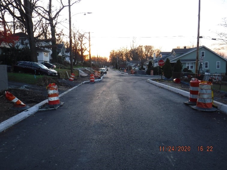 Roadway paving on Edge Hill Road at Custer Avenue looking west