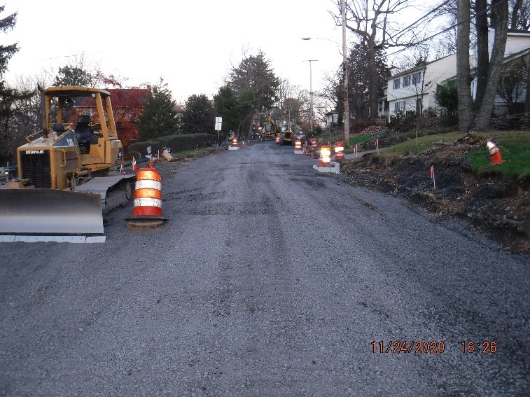 Roadway subbase construction on Edge Hill Road west of Bradfield Road looking east