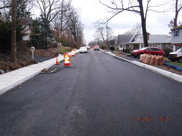 Roadway paving on Edge Hill Road between Custer Ave. and Bradfield Road looking west