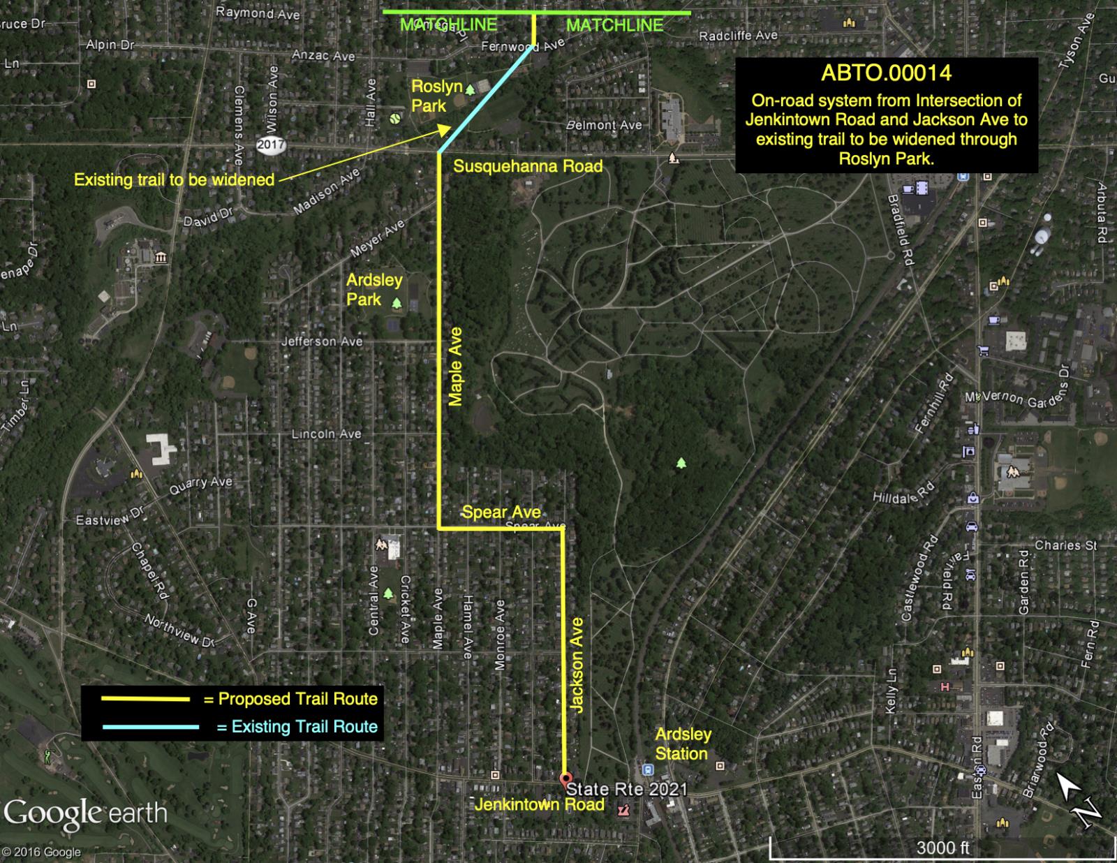 TAP Trail Project Map from Roslyn Park to Ardsley Station