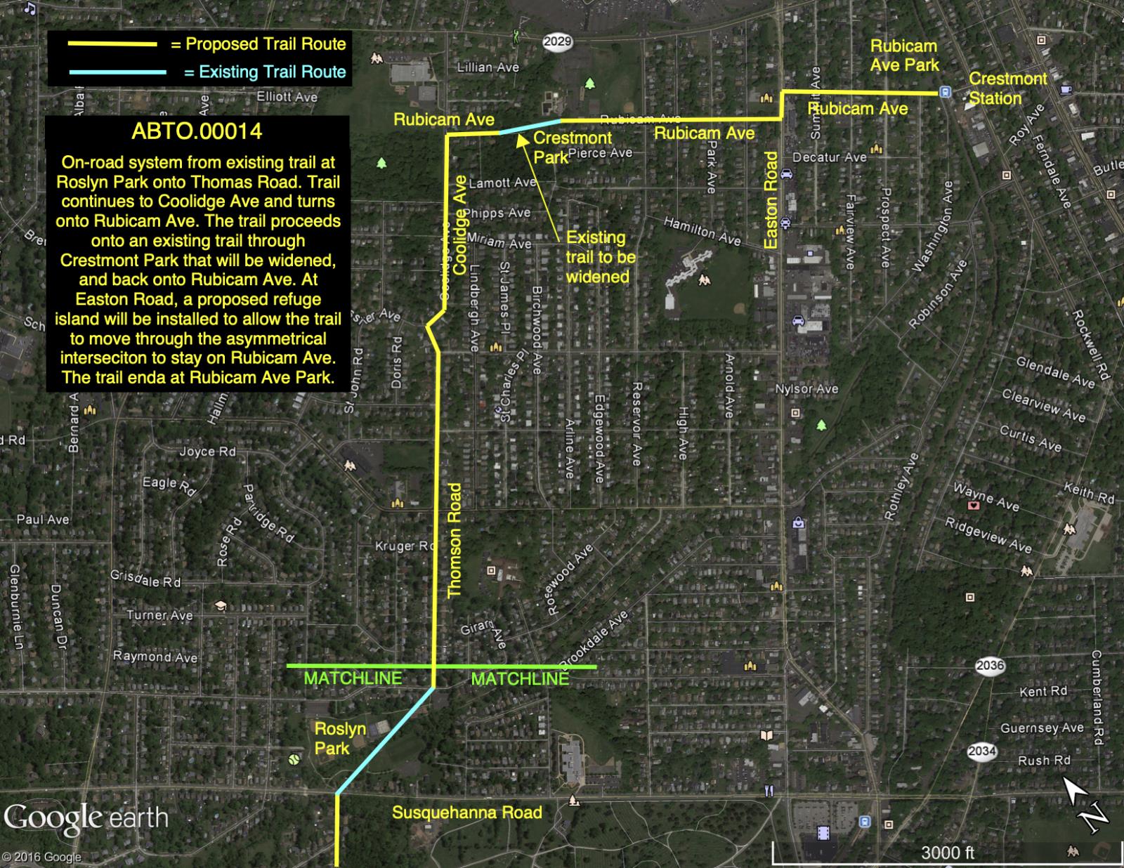 TAP Trail Project Map from Crestmont Station to Roslyn Park