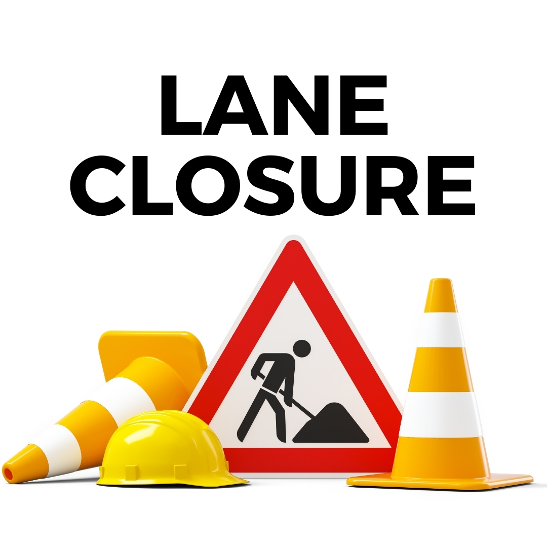 Image of construction cones and sign saying lane closure