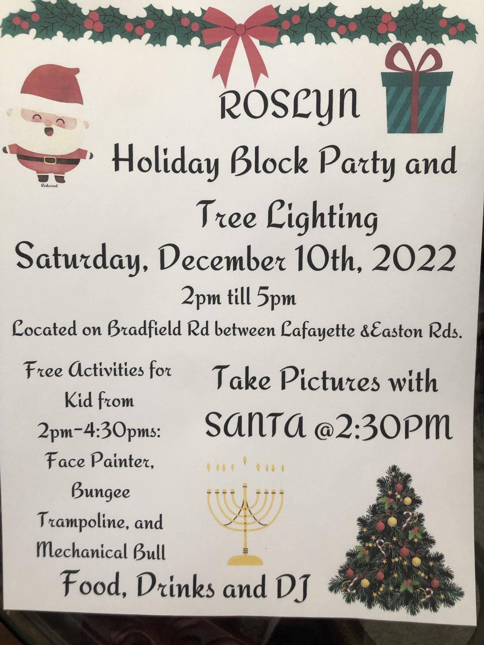 2022 Roslyn Holiday Block Party Flyer