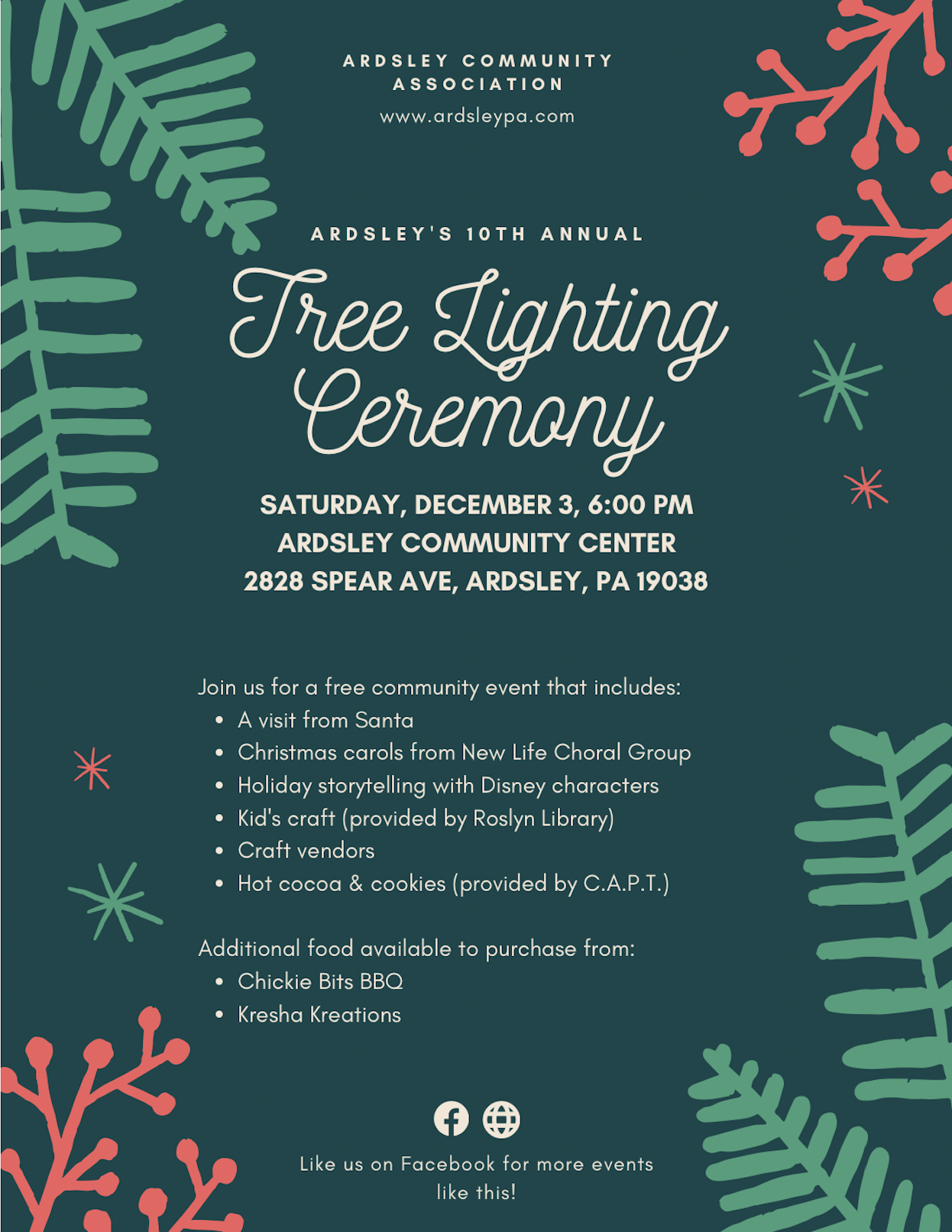 Ardsley Tree Lighting Event Flyer