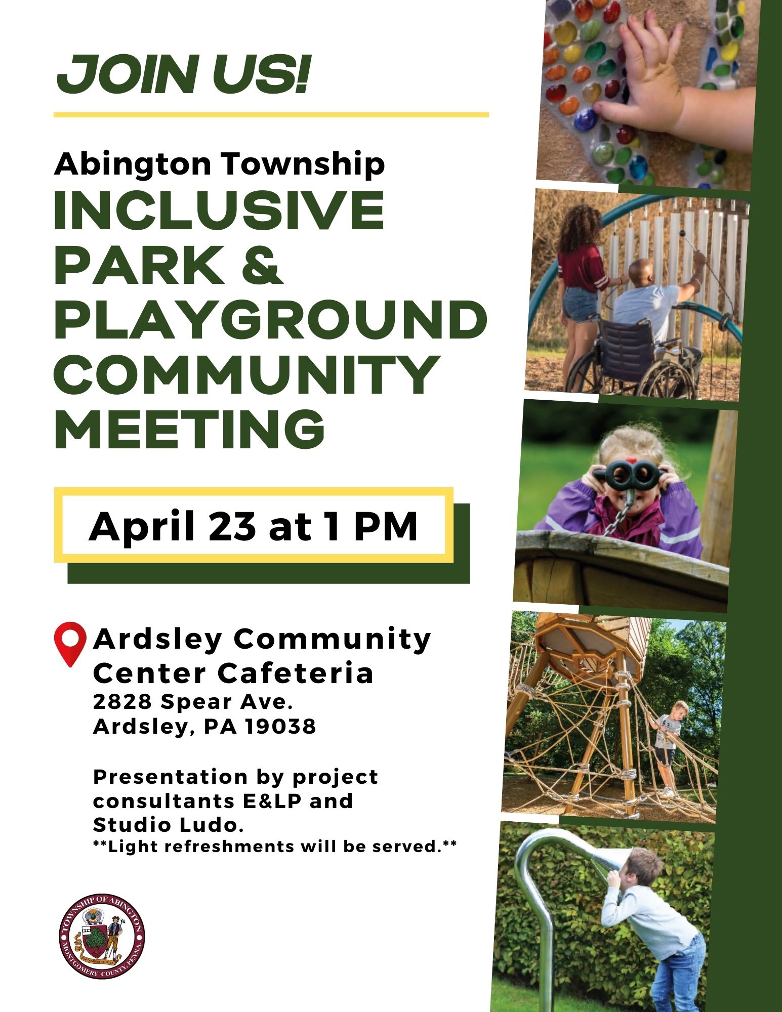 Inclusive Park and Playground Community Meeting Flyer